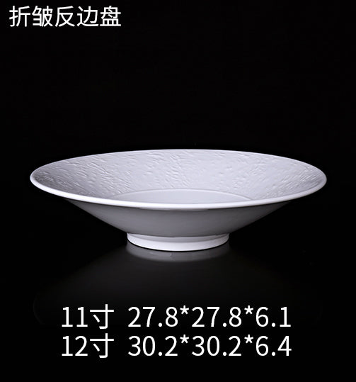 Pleated Inverted-Rim Ceramic Plate — Commercial Restaurant Ceramic Tableware
